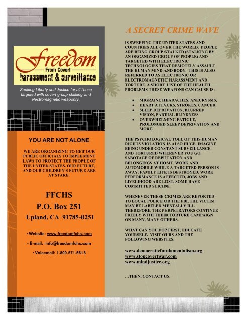 to print the FFCHS flyer - Freedom From Covert Harassment and ...