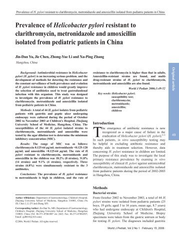 Prevalence of Helicobacter pylori resistant to clarithromycin ...