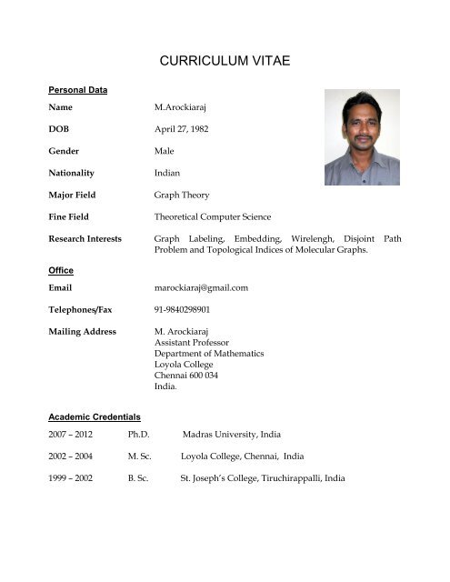 CURRICULUM VITAE - Loyola College