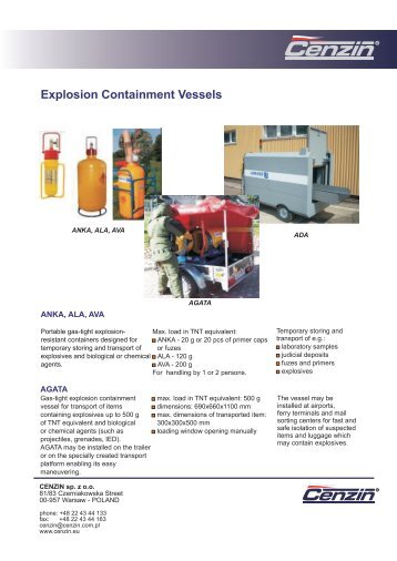 Explosion containment vessels - Cenzin