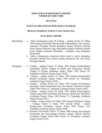 peraturan daerah kota depok nomor 48 tahun 2000 tentang ...