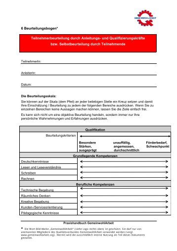 Beurteilungsbogen - GemeinwohlArbeit