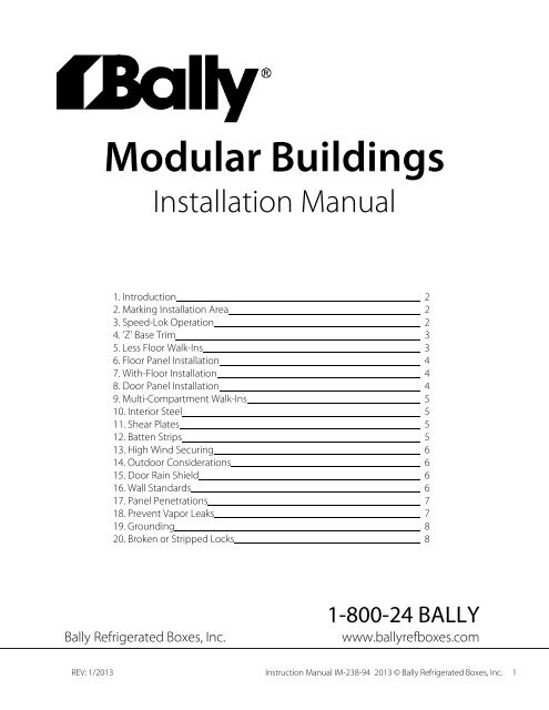 Modular Installation Manual - Bally Refrigerated Boxes, Inc.