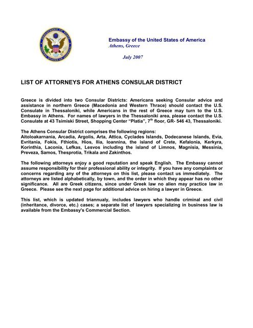 list of attorneys for athens consular district - Embassy of ...