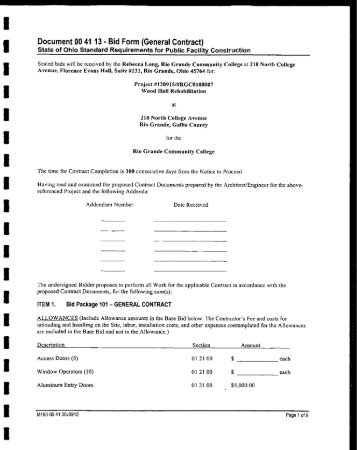 Document 00 41 13 - Bid Form (General Contract)