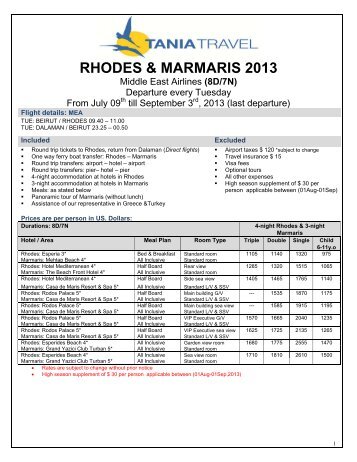 RHODES & MARMARIS 2013 - Tania Travel