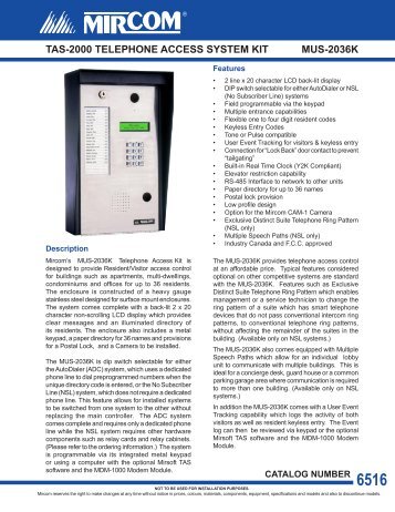 Communications - Mircom mircom telephone entry system