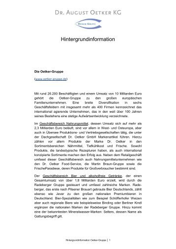 Hintergrundinformation zur Oetker-Gruppe - Dr. August Oetker KG