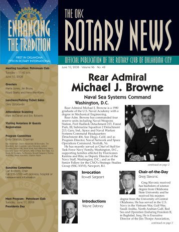Rear Admiral Michael J. Browne - Rotary Club of Oklahoma City
