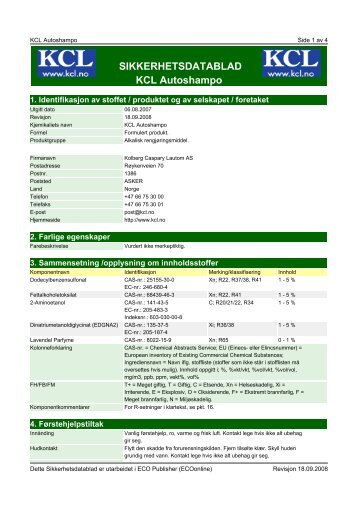 SIKKERHETSDATABLAD KCL Autoshampo - Kolberg Caspary ...