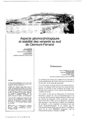 Aspects gÃ©omorphologiques et stabilitÃ© des versants au sud de ...