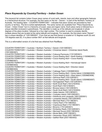 Place Keywords by Country/Territory â Indian Ocean - NOAA Coral ...