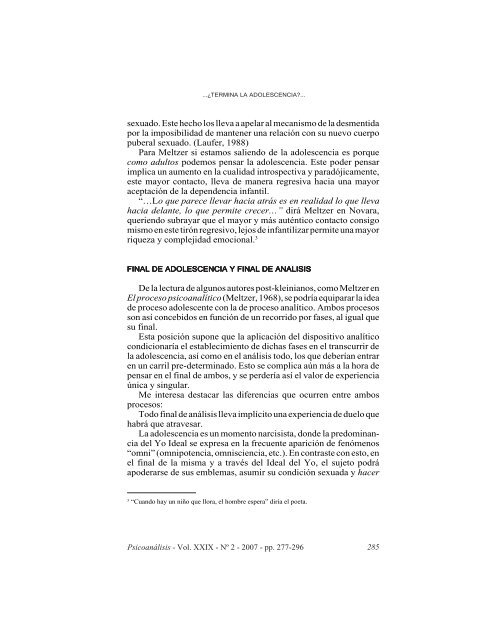 ¿Termina la Adolescencia?… - Asociación Psicoanalítica de ...