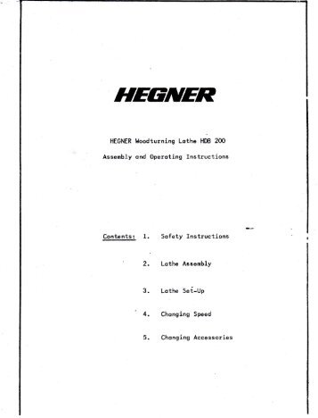 HEGNER HDB200 Lathe Manual