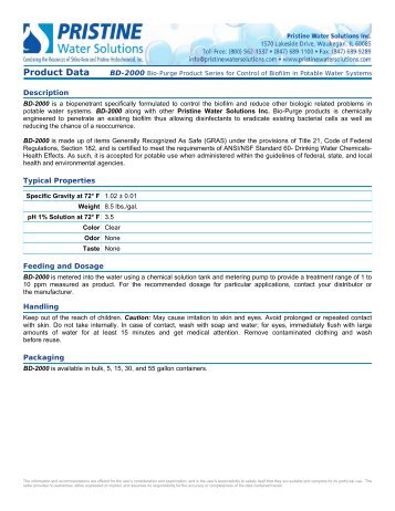 BD-2000 Bio-Purge Product Series for Control of Biofilm in Potable ...