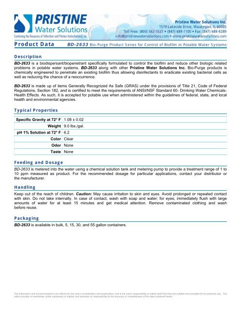 BD-2000 Bio-Purge Product Series for Control of Biofilm in Potable ...