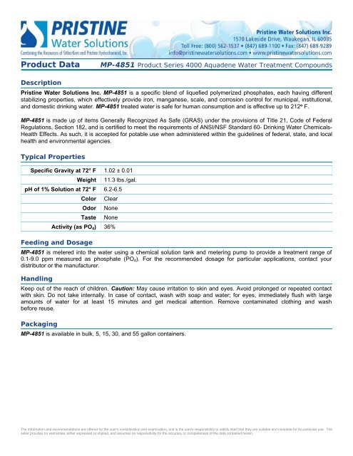 BD-2000 Bio-Purge Product Series for Control of Biofilm in Potable ...