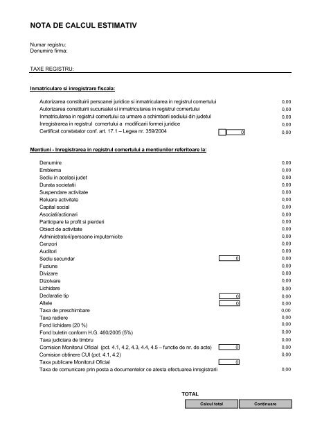 CERERE INREGISTRARE PJ cod 11-10-150 - Numeris Consult SRL