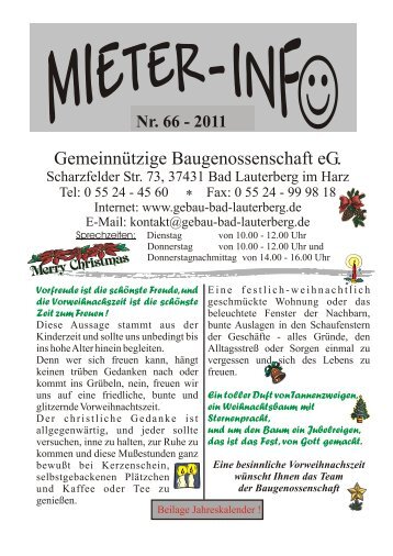 Download: Mieter Info 2011 - Gemeinnützige Baugenossenschaft eG