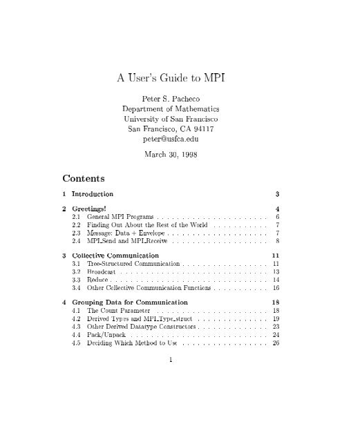 A User's Guide to MPI Peter S. Pacheco - Computing Systems ...