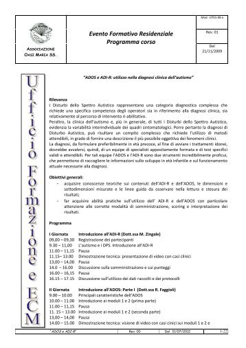 Evento Formativo Residenziale Programma corso - Oasi CittÃ  Aperta