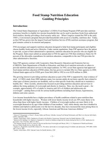 Food Stamp Nutrition Education Guiding Principles