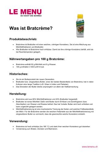 Facts rund um Bratcrème zum Ausdrucken (PDF - Le Menu