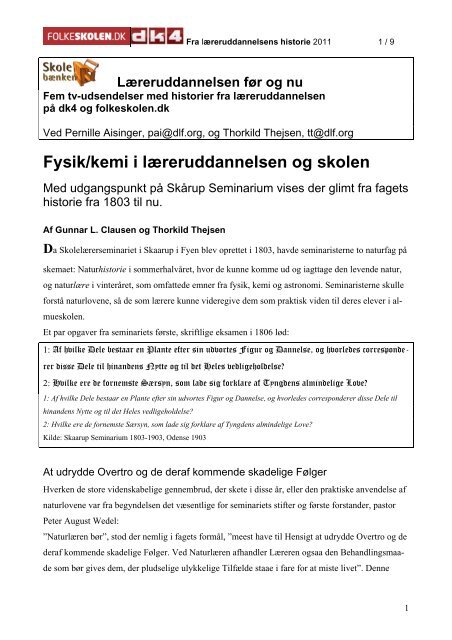 Fysik/kemi i lÃ¦reruddannelsen og skolen - Folkeskolen