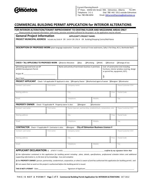 Commercial Building Permit Application Form for ... - City of Edmonton