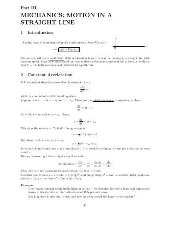 MECHANICS: MOTION IN A STRAIGHT LINE