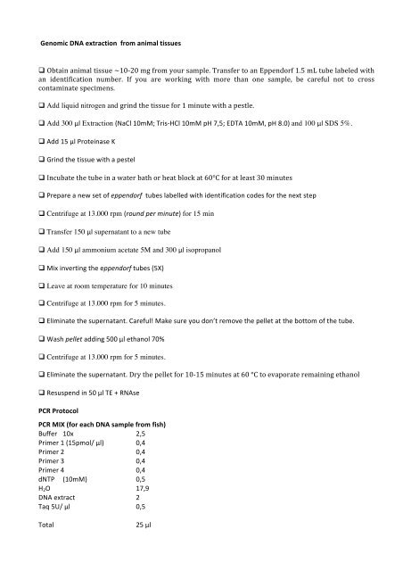 Protocol animals DNA extraction and PCR - CusMiBio