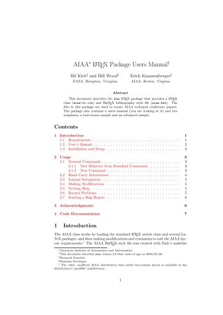 AIAA LATEX Package Users Manual - CTAN