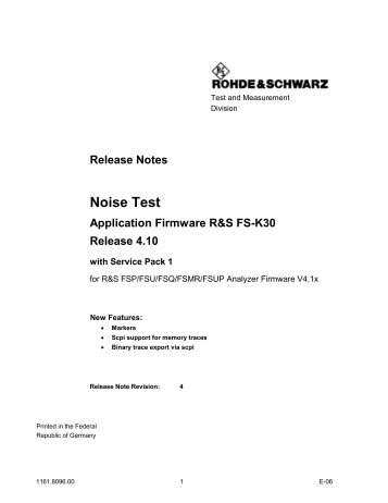 R&S FS-K30 Release Notes Version 4.10 SP1 - Rohde & Schwarz