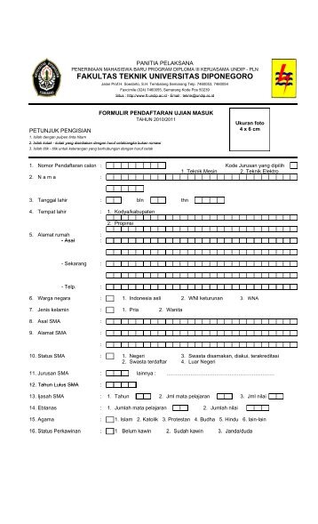 formulir pln - Fakultas Teknik UNDIP - Universitas Diponegoro