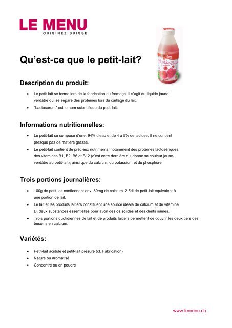 Qu'est-ce que le petit-lait? Description du produit, Informations ...