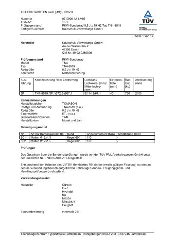 TEILEGUTACHTEN nach §19(3) StVZO Nummer 07 ... - Tomason