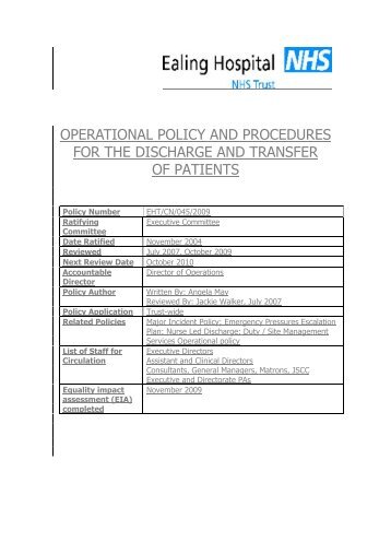 operational policy and procedures for the discharge ... - Nwlcn.nhs.uk