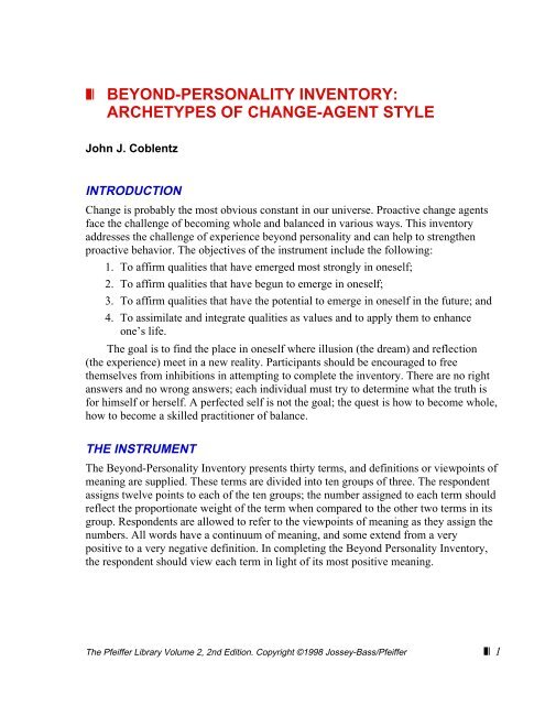 Beyond Personality Inventory Archetypes Of Change Agent Style