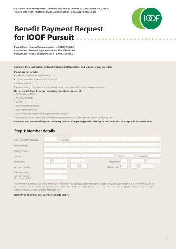 Benefit Payment Request for IOOF Pursuit - IOOF Portfolio Online