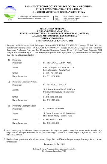 badan meteorologi klimatologi dan geofisika pusat ... - BMKG