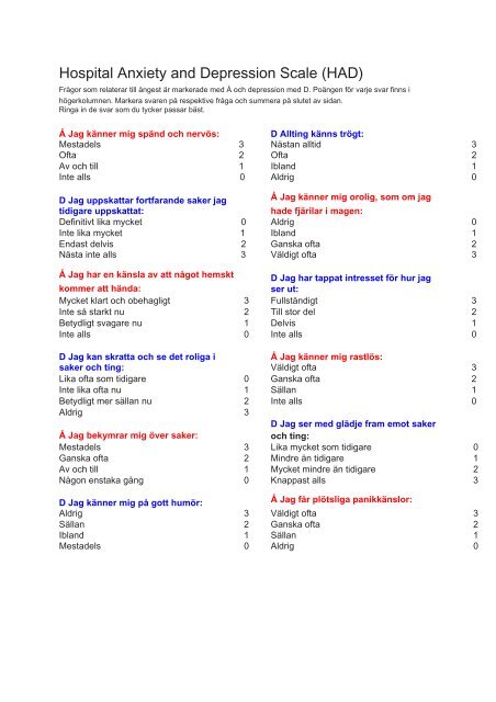 Hospital Anxiety and Depression Scale (HAD)