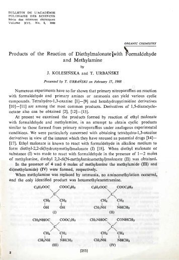 Products of the Reaction of Diethylmalonate [with Formaldehyde ...