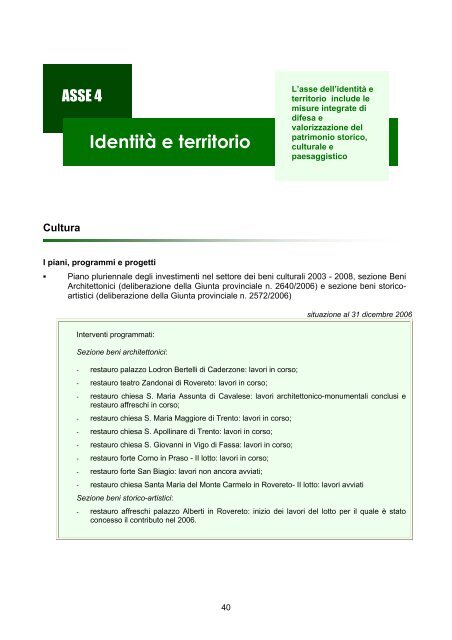 RAPPORTO DI GESTIONE anno 2006 - Giunta - Provincia ...