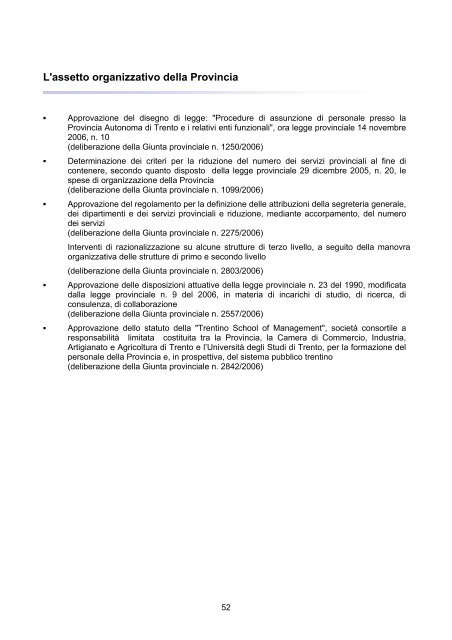 RAPPORTO DI GESTIONE anno 2006 - Giunta - Provincia ...