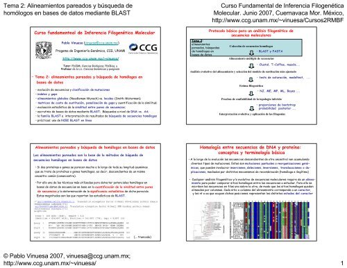 Tema 2: Alineamientos pareados y bÃºsqueda de ... - CCG-UNAM