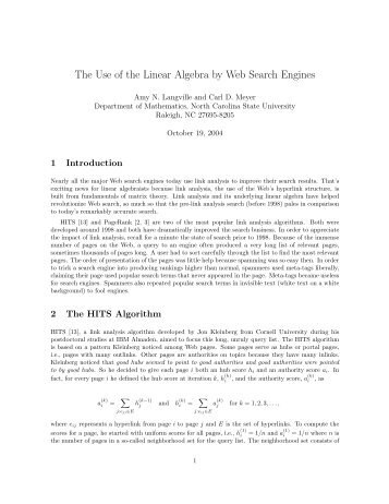 The Use of the Linear Algebra by Web Search Engines - Carl Meyer