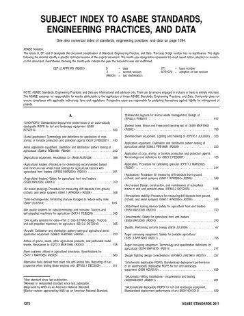 subject index to asabe standards, engineering practices, and data