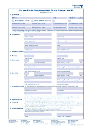 Vertrag für die Sonderprodukte Strom, Gas und Kombi