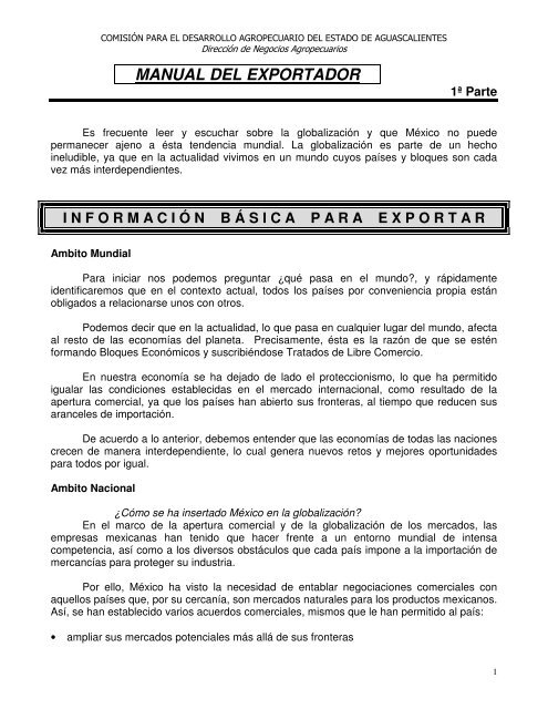 MANUAL DEL EXPORTADOR - Gobierno de Aguascalientes