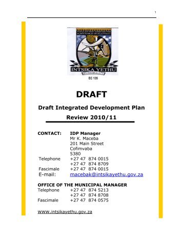 iym draft idp 2010 - Intsika Yethu Municipality